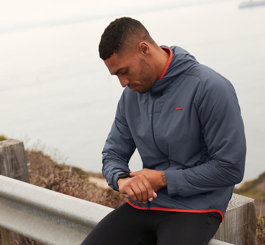 Hoka One One Mens Jackets - Hybrid Run - Blue - VDIN03187